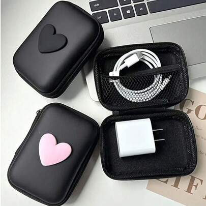 Túi đựng đồ kỹ thuật số mini - Hoàn hảo để đựng USB, ổ cứng, tai nghe, v.v.! Túi đựng tai nghe, cáp dữ liệu, sạc hình trái tim bằng chất liệu EVA, túi có khóa kéo chống rơi, thích hợp cho gia đình, du lịch, đồ dùng cần thiết khi đi du lịch, tập thể dục, cắm trại, kỳ nghỉ, phụ kiện du lịch, sử dụng hàng ngày, hẹn hò, lễ hội, tựu trường, kỳ nghỉ, quà tặng du lịch cho gia đình, bạn bè, người yêu, bãi biển, mùa hè, đồ dùng học tập, đồ dùng tựu trường