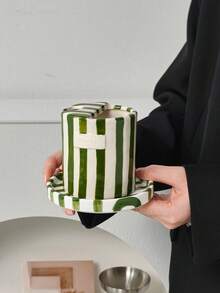 1个复古条纹手绘陶瓷马克杯，可爱少女风高品质浪漫水杯/牛奶杯/拿铁杯，带碟子，个人办公杯 - 彩色 - 查看 4