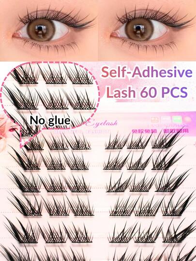 Korean Glue-Free Suda Qi False Eyelashes, Korean/Japanese Fox Eye/Charming Eye Makeup Style, 60 Clusters, C Curl, 9-12mm Mixed Length, Freely Combinable, Glue-Free Design, DIY Time-Saving, Create Charming Eyes, Soft And Lightweight Lashes, Suitable For Beginners And Reusable, Suitable For Daily Outings, Dates And Party Makeup, Ideal Gift For Girlfriends And Holidays, Fox-Style Eyelashes
