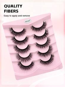 ENCHUW 5对假睫毛 柔软浓密假睫毛 自然猫眼假睫毛 纤细蓬松假睫毛 自然美睫 - 黑色 - 查看 5