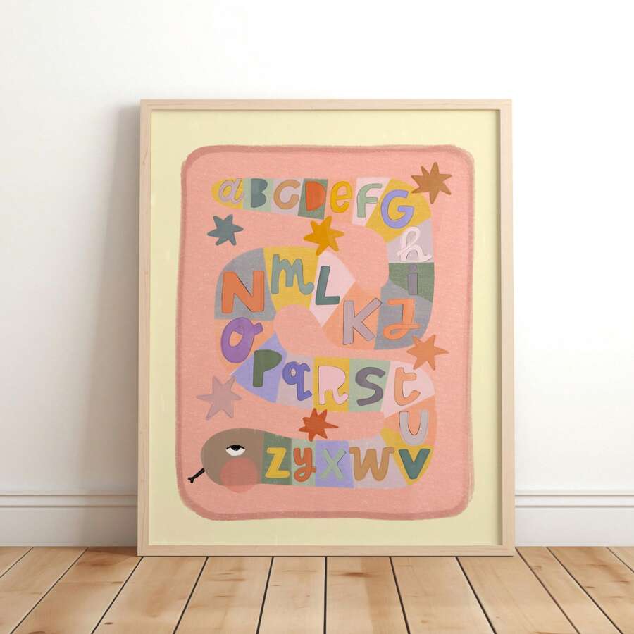 字母教育蛇形墙饰——色彩缤纷的ABC海报，非常适合儿童卧室、婴儿房或游戏室——寓教于乐的动物图案 - 彩色 - 查看 1