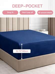 1 tấm ga trải giường vừa khít, sâu 40cm, chất liệu 100% polyester mềm mại, màu trơn, phù hợp với nệm dày 15-18 inch, thoáng khí và thân thiện với da, phù hợp với mọi kích cỡ giường - đơn, đôi, cỡ queen, có thể giặt máy, đạt chứng nhận Oeko-Tex, màu xanh navy. - Màu xanh hải quân - Xem 4