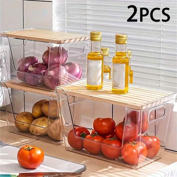 2 Sets Of Storage Room Organization And Storage, (Different Sizes) Under-Sink Garbage Bag Storage Racks, Suitable For 4-13 Gallon Garbage Bags, Garbage Bag Dispenser With Bamboo Top, Can Store Onions, Potatoes, Garlic, Transparent