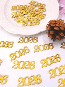 100片/50片闪亮金色2026年五彩纸屑，桌面装饰亮片，适用于2026年婚礼、周年纪念、毕业典礼、退休庆祝、2026年纪念装饰、圣诞节、2026年新年、冬季桌面装饰、室内装饰、礼品、散落装饰 - 金色 - 查看 1