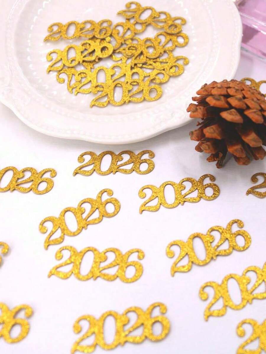 100片/50片闪亮金色2026年五彩纸屑,桌面装饰亮片,适用于2026年婚礼、周年纪念、毕业典礼、退休庆祝、2026年纪念装饰、圣诞节、2026年新年、冬季桌面装饰、室内装饰、礼品、散落装饰 - 金色 - 查看 1