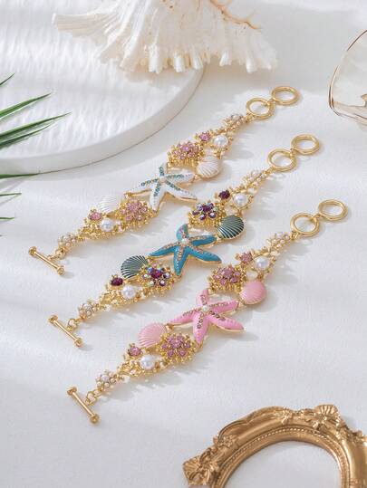 1pc Elegant Luxury Starfish Glazed Bracelet, Fashionable Sparkling Bracelet Suitable For Women's Daily Wear, Party, Travel