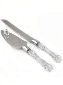 2件套婚礼蛋糕切割套装，包括不锈钢蛋糕刀和带亚克力水晶手柄的蛋糕铲，适用于婚礼、新娘送礼会、周年纪念、乔迁之喜、生日等各种场合。 - 查看 13