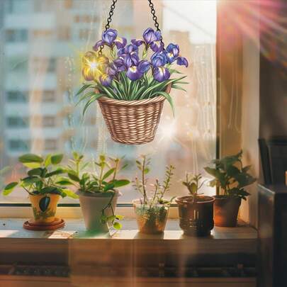 彩色亚克力阳光捕捉器，花朵阳光捕捉器，悬挂式窗户装饰，彩虹制造器墙饰，适用于客厅、卧室、阳台、室内外花园装饰，7.8x7.8英寸-122