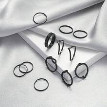 Bộ 12 chiếc nhẫn thời trang hình học tối giản - màu đen - Xem 3