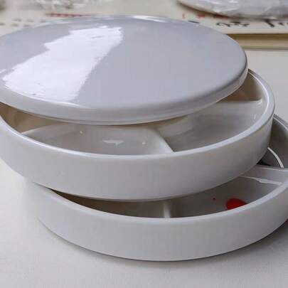 1 pièce Palette de peinture à l'aquarelle de haute qualité en céramique blanche avec couvercle et compartiments multiples, pratique pour le mélange des couleurs, convient aux artistes et aux étudiants