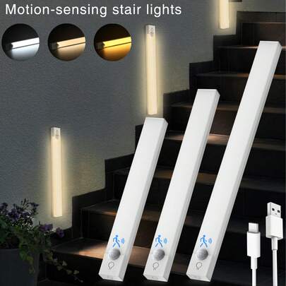 NBBUFF 20cm/30cm/50cm Motion Sensor Lights, Bedroom Night Light Bars, Adjustable Brightness And Color Temperature, USB Rechargeable LED Lights Suitable For Room, Cabinet, Closet, Corridor And Stairs