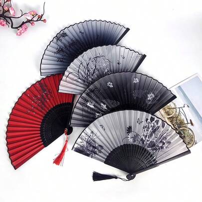 مروحة صينية قديمة قابلة للطي بنقش فني، تصميم رسم منظر طبيعي، مروحة يدوية لديكور المنزل والحفلات والرقص، مناسبة للزفاف والهدايا والأداء والرقص والمنزل والحفلات وزي الكوسبلاي