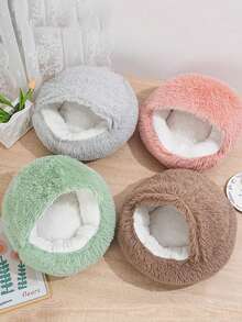 1 Fluffy Round Pet Bed, Fluffy Soft Cat Bed, Donut Pet Mat, Winter Two-In-One Cat Bed, Warm Sleeping Bag Sofa Cushion - Coffee Brown - View 10