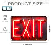 2D Flat, 2D Flat 1pc,Neon Red "EXIT" Sign Glowing In The Dark,Metal Tin Sign,Size(8"X12"/20cm*30cm)Decoratve Paintings/Room/Restaurant/Bar/Door/Garage Decor, 2D Flat - 彩色 - 查看 2