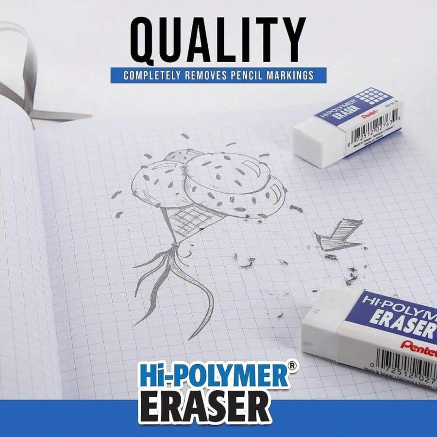 Pentel Super Hi-Polymer Eraser, Large, Nonabrasive, White (PENZEH10) - ColorA - View 1