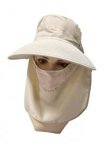 新款女士渔夫帽，全罩式户外防晒帽，大帽檐，面罩式防紫外线颈部遮挡物，纯色休闲涤纶遮阳帽，春夏、海滩、度假适用 - 帽子 - 查看 15