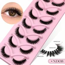 7 Pairs Natural Look Cat Eye Lashes Fluffy Thick False Eyelashes Tail Elongated Wispy Eyelashes Classic Manga Wet-Look Lashes Transparent Lash Band, Criss-Cross Soft Dramatic 3D Faux Mink Lashes, Suitable For Travel, Party, Photo-Ready Natural Makeup Lash Extension - Black - View 8
