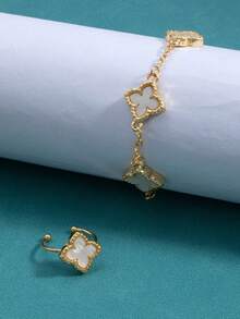 2pcs/Set Lucky Four-Leaf Clover Bracelet & Ring Set, Mother's Day Gift, Gift For Friends - Style 1 - View 2