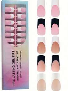 144pcs French Manicure Nail Tips - 5 Different Colors, Press-On Square 3-In-1 Gel Nail Set, 15 Sizes Fit For DIY Nails, Durable False Nails Suitable For Women And Nail Salons - Multicolor - View 1
