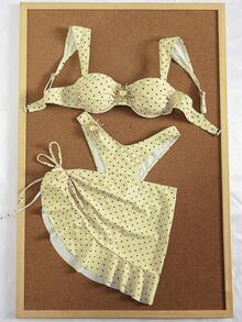 3-Piece Solid Color Tankini Swimwear Set, Wide Strap Design With Underwire For Comfortable Support, Fashionable Beach Style, Perfect For Summer Beach & Pool Parties Vacation White - Yellow-brown - View 5