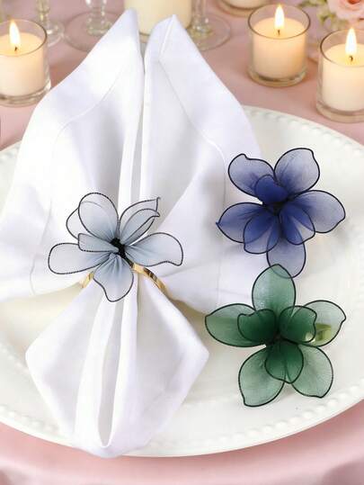 2/4 יחידות טבעות מפיות פרח תחרה אביבית, מתאימות למסיבת חתונה, חגיגת חג, פיקניק, קמפינג, התכנסות כפרית, מחזיקי מפיות לקישוט מסיבת יום הולדת, עיצוב מינימליסטי