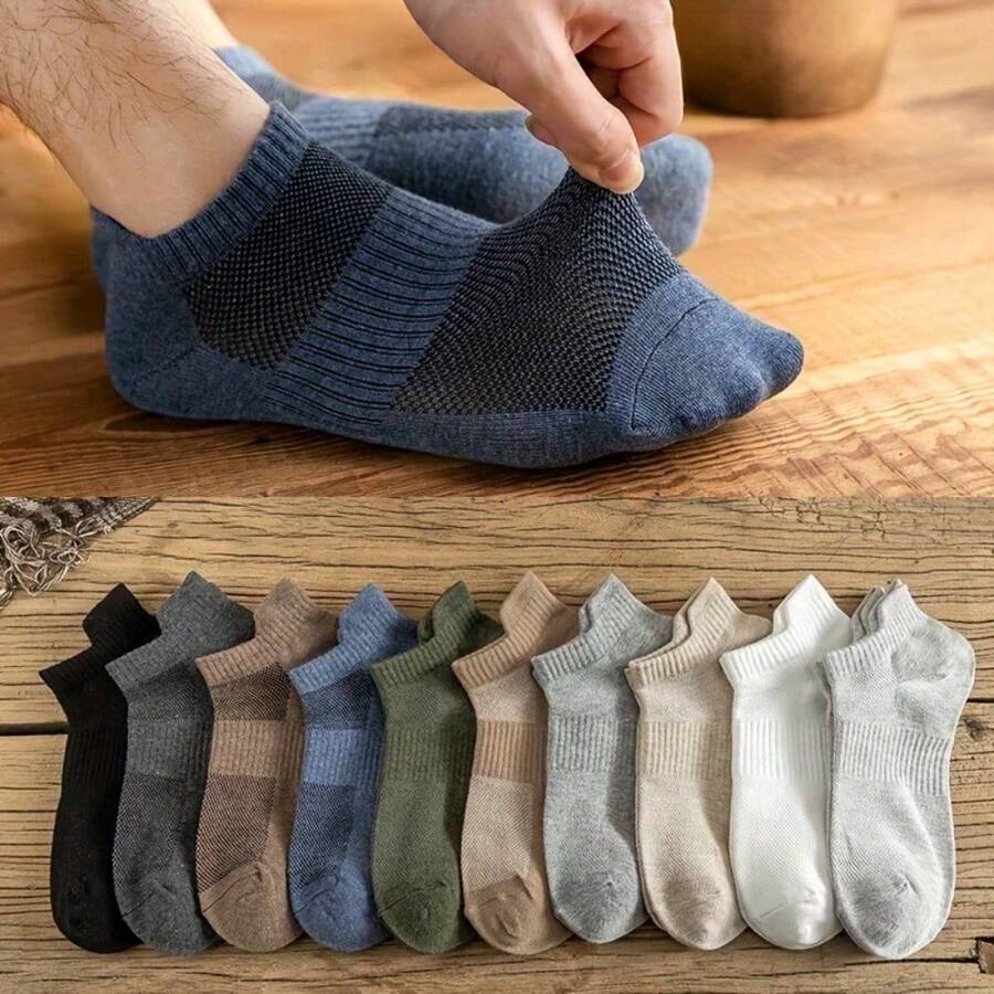 5 Pairs Of Men's Short Low-Cut Solid Color Socks, Soft Breathable Comfortable Casual Socks Suitable For Daily Wear, Gym, Sports, Running And Outdoor Activities, Stylish And Versatile All-Match Footwear For Men - 5 Pairs Mixed Color - View 1