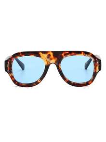 1 Pair Men's Tortoiseshell Round PC Frame Vintage Green Lens Fashionable Fashion Glasses - Multicolor - View 3