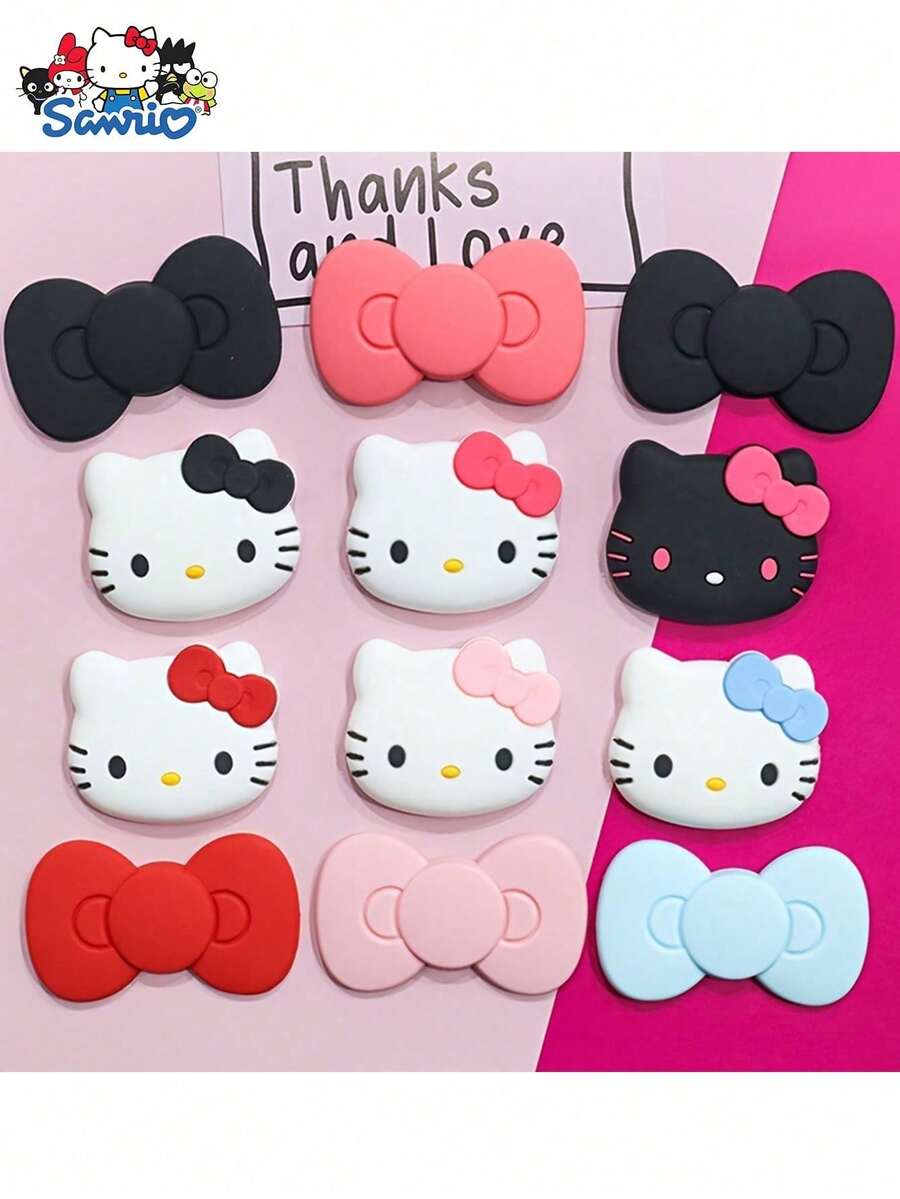 2/6pcs Sanrio Hello Kitty 3D Charms For Jewelry Making DIY Shoe Accessories Charms, Phone Case Bottle Decorations Slipper Charms Gift For Birthday - Silicone Sticker - View 1