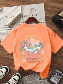 2 st/set för flickor med tropiskt skal- och vågmönster, kortärmad t-shirt, sommar för unga studenter, lämplig för flickor, matchande set, vänskap - Multifärgad - Visa 6