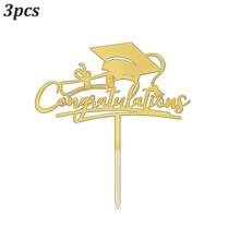 1pc/3pcs/5pcs/6pcs Graduation Cake Topper Decorations, Acrylic Graduate Cap Congratulations Cake Decor - Multicolor - View 6