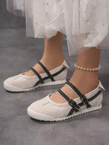 Zapatos de estilo Mary Jane versátiles de moda para mujer, zapatos de estilo ballet, cómodos y ligeros con doble hebilla, cómodos y dulces mocasines casuales - Albaricoque - Ver 7