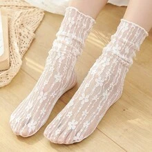 1/5/10双装女士时尚薄款夏季超透气透明蕾丝洛丽塔柔软性感袜子 - 彩色 - 查看 9