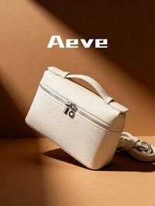 1个女士纯色荔枝纹PU方形斜挎包，小巧手提包，适合日常时尚搭配，时尚米黄色 - 白色 - 查看 9