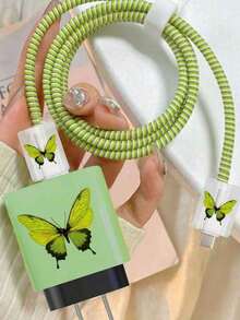 5个蝴蝶、棕榈树、黑蜘蛛、南瓜、幽灵图案充电器保护套，兼容三星25W充电器，防弯折保护 - 彩色 - 查看 11