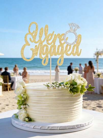 Gold Engagement Cake Topper, Wedding Cake Decoration, Suitable For Engagement Party, Wedding Ceremony Cake Decor