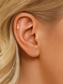 SereneSpark 1件925纯银几何元素立方氧化锆耳钉，平底耳骨耳廓穿孔耳钉，精致首饰，适合女性日常佩戴、派对和婚礼等场合。 - 金色 - 查看 5