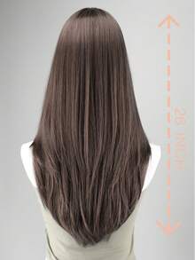 1pc Synthetic Heat-Resistant Straight Wig, Brown/Red/White, Middle Part Bangs, 26 Inch Long, Fully Machine Wefted Natural Looking Wig For Daily Wear - Multicolor - View 2