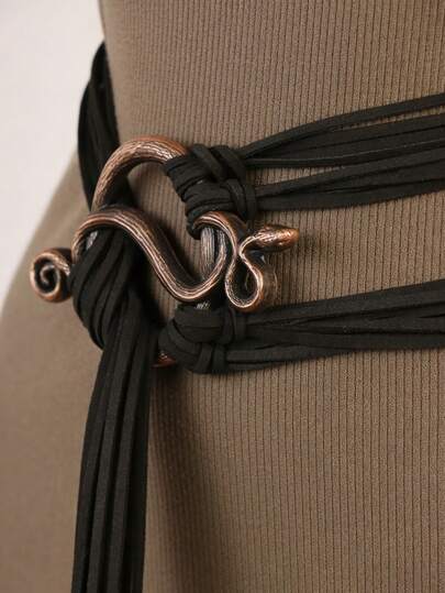 1pc Plus Size Rope Ring Knotted Belt For Women Boho Multicolor Faux Suede Snake Buckle Wrap Around Waist Belt