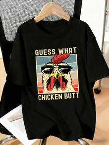 男大童標語和卡通圖案落肩T恤 - 黑色 - 查看 3