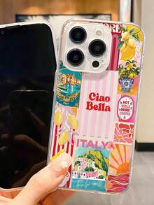 Vacation Style TPU Fashion Slogan 1pc Summer Building & Lemon Slogan Graphic Full Coverage TPU Phone Case, Compatible With IPhone 16/16Pro/16Plus/16ProMax, 11/11Pro/11ProMax, 12/12Pro/12ProMax, 13/13Pro/13ProMax, 14/14Plus/14Pro/14ProMax, 15/15Pro/15Plus/15ProMax Gift Party - Multicolor - View 3