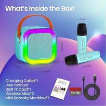 Karaoke Bluetooth Speaker K12 - Compact Portable Speaker With 2 Microphone, Full Bass, Wireless, Perfect For KTV, Exquisite Wireless Home Entertainment, Game Room, Excellent Songs, Small Karaoke Equipment With Microphone, Small Karaoke Machine, - Baby Blue - View 4