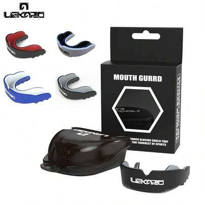 Lekaro Professional Large Boxing Mouthguard, Black/Grey/Red/Blue Fighting Mouthguard, For MMA, Muay Thai, Basketball, Karate, Kickboxing, Fighting, Dental Protection, Sports Protective Gear