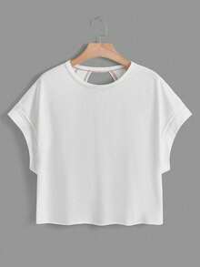 Cut Out Back Batwing Sleeve Tee - 白色 - 查看 2