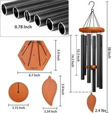 38" Sympathy Wind Chimes For Outside Deep Tone, Memorial Loss Of A Loved, Large Wind Chimes With 6 Thicken Tubes & Hook, Outdoor Souvenir Mother, Garden Decor - 45IN Black - View 10