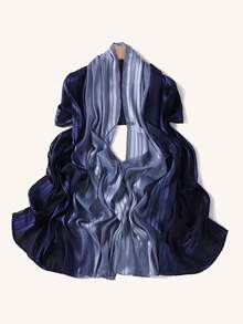 1pc Women's Ombre Striped Pleated Scarf, Fashion Versatile Silk Shawl Hijab - Multicolor - View 18