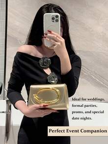 Shiny, Dazzling, Luxurious, Charming, Elegant, Exquisite Large Women's Clutch Bag, Evening Bag, Party Handbag With Detachable Chain Strap, Suitable For Weddings, Parties, Galas, Banquets, Made Of Velvet Material, Fashionable And Elegant, Suitable For Girls, Ladies, College Students, Young Professionals, Can Be Paired With Party Dresses, Evening Gowns, And Sequin Dresses , Wedding - 金色 - 查看 9