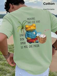Herren Sommer- und Herbst-Baumwoll-T-Shirt mit Frosch-Muster, geeignet für den Alltag, Streetwear, Urlaub, Lässig und Sport - hellgrün - Übersicht 6