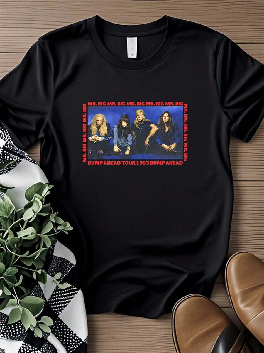 T-shirt femme Imprimé Mr Big Bump A Head Tour 1993 Groupe de rock américain Paul Gilbert T-shirt TE7027 Manches longues - Noir - Voir 1