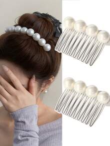 Women's Elegant 10-Tooth Pearl Hair Comb, Minimalist Chic Pearl Side Comb, Versatile Daily Wear Hair Accessory - Multicolor - View 2