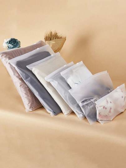 10pcs Zippered EVA Frosted Storage Bags, Clothing Storage Bag, Zippered Travel & Home Storage Bags For Shirts, Coats, Sweaters & Pants, Self Sealing Zipper Bag, Clear PE Garment Bags, Clothing Packaging Bags, Home& Travel Storage Organizers